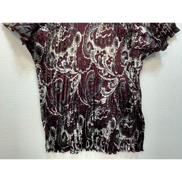 Lane Bryant Womens Crinkle Button Up Shirt Plus Size 26/28 Burgundy Gray Paisley - Picture 10 of 10